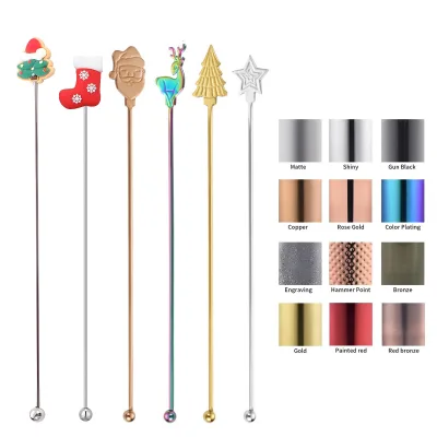 Food Grade Stainless Steel Cocktail Stirrer Safe Health Solid Construction in Christmas Style Bar Tool for Drink Mixing