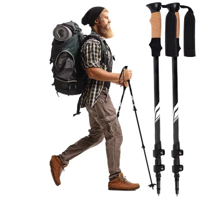 Lightweight Foldable Aluminium Trekking Poles Shock Absorbing Hiking Stick with Straight Grip Handle Walking Outdoor Adventures