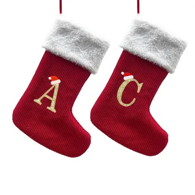 Factory Wholesale Custom Luxury Letter Design Cable Knit Christmas Stocking Hot Sale Sublimation Red Knit Christmas Stockings