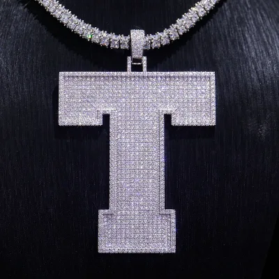 Letter T Iced Out Pendants Round Moissanite Pendant Letters Sterling Silver Pendants and Charms for Necklace