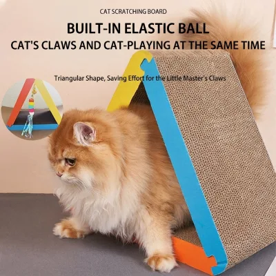 Cat Scratch Board Cat Grinding Claw Toy Triangle Corrugated Cardboard Pet Supplies Built-in Stretch Ball Scratch Board Special