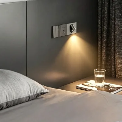 Modern LED Wall Lamp with Hidden Switch Adjustable Angle Reading Light for Hotel Bedroom Bedside Home Lighting
