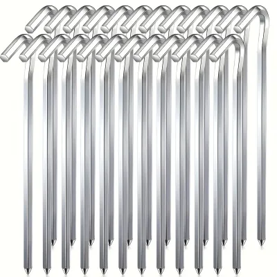 Aluminum Alloy 6061 Silver 18cm Tent Ground Nail with Hook Premium Tent Pegs & Mallets Custom Box for All Seasons