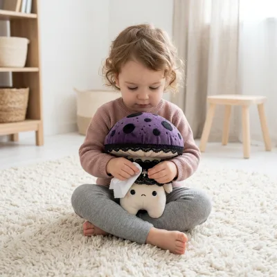 Custom Aesthetic Spotted Mushroom Toy with Lace Detail, Soft Sad Face Doll for Creepy Cute Nursery Styling and Gift