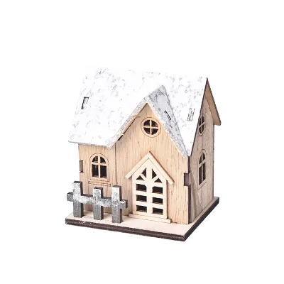 Decorative LED Light up Rustic Xmas Wood House Lighted Christmas Small Wooden House Winter Tabletop Home Decor