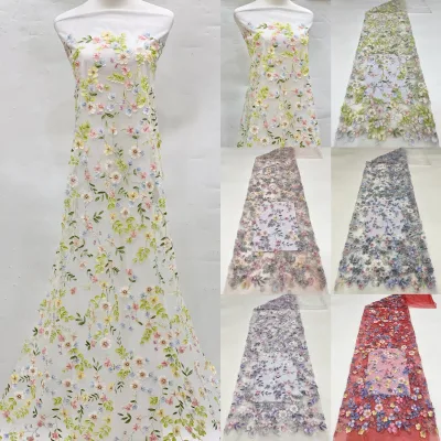 New-style Plant-inspired Laser Print Combined Beadwork Sequin Embroidery Elegant Womens Formal Cheongsam Dress Fabric