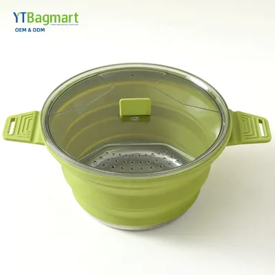 Folding Saucepan Camp Cookware Hiking Silicone Folding Water Kettle With Lid Cookware Travel Camping Pot for Coffee