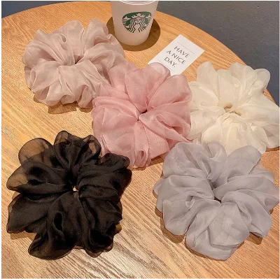 2024 New Chiffon Scrunchies Hair Ties Solid Mesh Big Organza Hair Band for Lady Hair Ropes