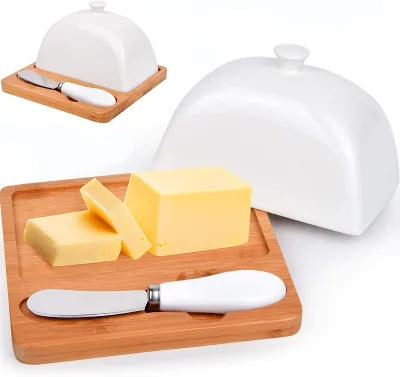 2026 HOT Sale Kitchen Decor Gifts Butter Dish with Cover Ceramic Butter Dishes with Bamboo Lid Large Sealing Butter Keeper Seal Container