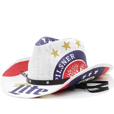American Flag Western Cowboy Straw Hat Wholesale USA Stars Stripes Panama Sun Hat Unisex Outdoor Beach Jazz Cap