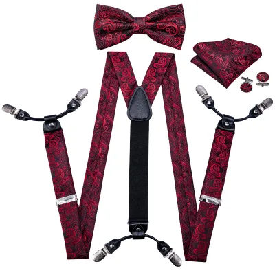 Wholesale Clips Elastic Braces Custom Leather Men Suspenders and Bow Tie Set