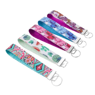 Promotional Silk Screen Printing Eco-Friendly Polyester Wrist Lanyard Short Keychain Strap with Hook
