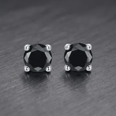 Wholesale Men Jewelry 925 Silver Minimalist Women Four Prong Round Solitaire 1ct GRA VVS Black Moissanite Diamond Earrings