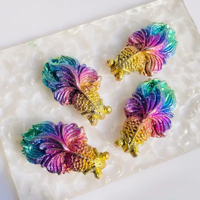 Wholesale Natural Bismuth Stone Animal Crystal Carving Cute Bismuth GoldenFish Carving Reiki Healing Gemstone Ornament