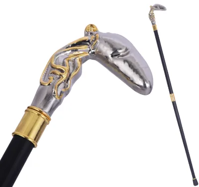 White Gold Octopus Squid Head Walking Cane Vintage Metal Handle Decorative Walking Stick Gothic Style Cosplay Gentleman Cane
