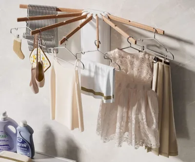 Wall Mounted Foldable Clothes Drying Rack Wide Laundry Clothes Hanging Rack, Wooden