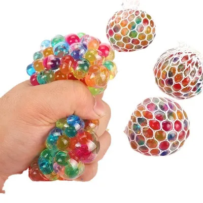 6.0CM Grape Shape Mesh Squishy Squeeze Toy Ball, Cute Water Beads Gel Squishy Fidget Toys for Adults & Kids,Stress Relief Toys