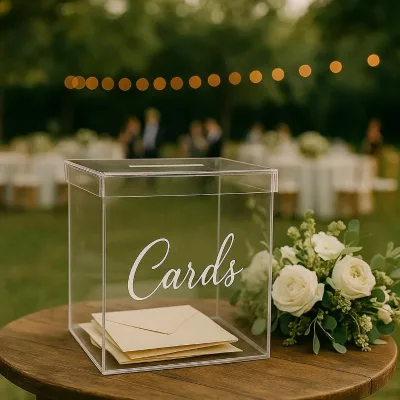 Custom Clear Acrylic Wedding Card Box With Slot Personalized Names Date UV Printing Gift Card Box for Wedding Reception