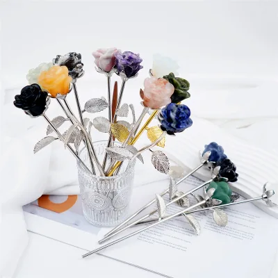 Wholesale Crystals Rose Flower Natural Healing Crystal Carvings for Valentine's Day Gift