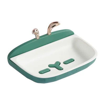 Bathroom Cartoon Soap Holder Tray with Suction Drainage Function Plastic Children Soap Dish Containers