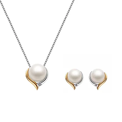 Luxury Custom Tow Color 925 Sterling Silver Natural Pearl Metal Fine Real Freshwater Pearls Earrings Necklace Jewelry Set
