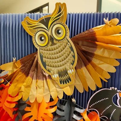 Handmade Tissue Paper Owl Decoration Halloween Thanksgiving Party Indoor Adult Use Orange Yellow Brown Colors 32CM Height Hot