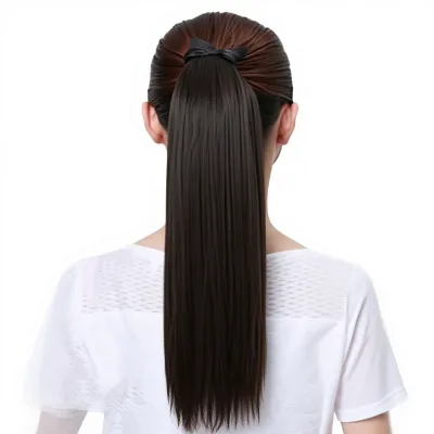 Factory Wholesale Stock Dropshipping Available Women's Long Straight Hair Ponytail Clip-on Attachment High Temperature Ponytail