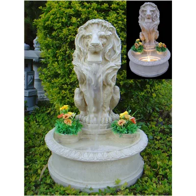 29" Outdoor Garden Statue lion with Light and Planter Water Fountain