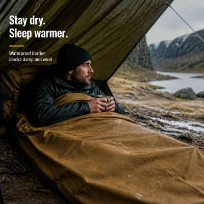 Outdoor Bivy Sack Waterproof Waxed Canvas Sleeping Bag Cover Breathable Windproof Lightweight Packable 4 Season Envelope Type