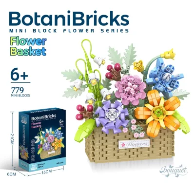 Micro Flower Building Blocks Set DIY Artificial Bouquet Basket Bricks Model Building Toy for Home Decoration Collection Age6+