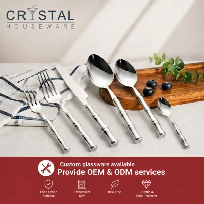 CRYSTAL Luxury Bamboo Design Stainless Steel Cutlery Set Silver Plated Mirror Sustainable Creative Ceramic Handle Christmas
