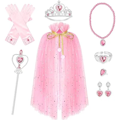Children Girl Wallet Crown Cape Magic Wand Necklace Glove Set Princess Party Costume Sparkling Cloak