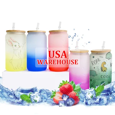 Wholesale 16oz Blank Sublimation Cold Color Changing Sublimation Cups Soda Cans with Clear Straw for Dye Sublimation Heat Press
