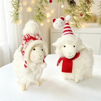 ChenWang CWM1718 Ins Style Little White Lamb Plush Doll Ornament Soft Curly Fur Hanging Decoration for Christmas Tree Holiday