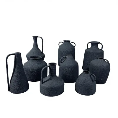 Simple Black Metal Handmade Flower Vase for Home Living Room Decoration Small Size Silky Wind Design