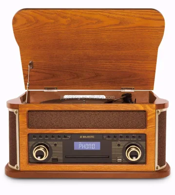 Vintage Wooden Vinyl Radio Record Player with Cassette Player ( TT15015 -1)