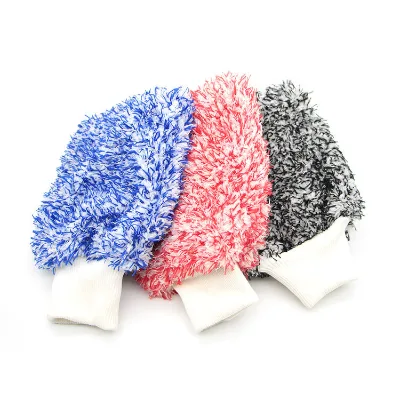 Premium 100 Microfiber Auto Detailing Car Cleaning Wash Mitt Soft White Blue Customized Logo Packing Car Mitt