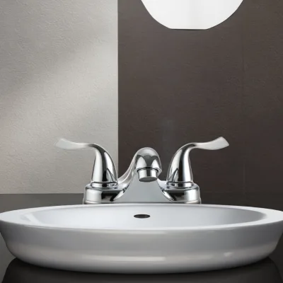Modern Double Handle Centerset Stainless Steel Lavatory Faucet with Ceramic Valve Core Metered for Bedroom & Gym Outdoor Use