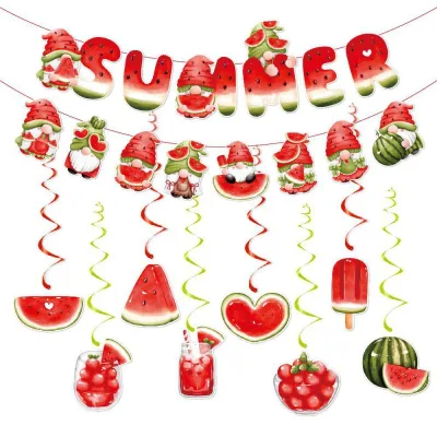 Summer Hawaii Watermelon Spiral Hanging Flag for Party Tableware & Decorations for Summer Parties
