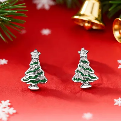 Fashion Jewelry Creativity Copper Christmas Earrings Christmas Tree Stud  Earrings Christmas Holiday Accessories