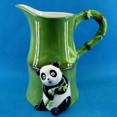 Handpainted ceramic pitcher with panda decoration