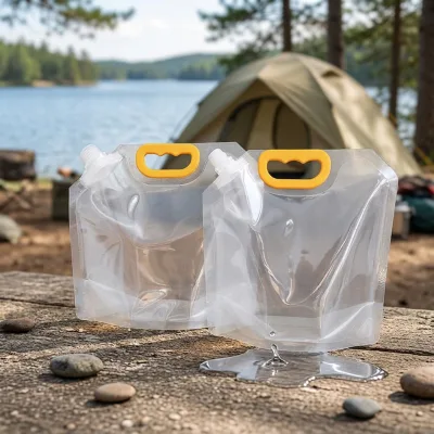 Hot Sale 5L Clear Liquid Stand up Reusable Foldable Drinking Camping Collapsible Water Bag With Spout and Handle
