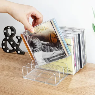 Clear Acrylic CD Organizers Standing Type Display Rack for Media Shelf Storage Holds up to 14 Standard CD Cases