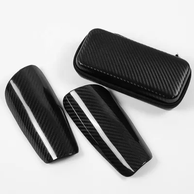 S M L Black Silver Carbon Fiber Soccer Shin Guards Plastic Protective Shin Guards