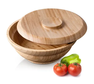 New Innovation Natural Bamboo Wood Salad and Fruit Bowl Bamboo Salad and Fruit Bowl with Lid for Home