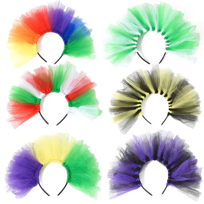 Crazy Mardi Gras Holiday Supplies Dress up Hair Accessories Party rainbow Mesh Headband Halloween Headdress for Girls Women