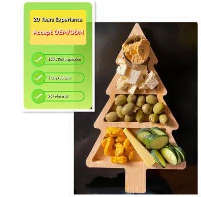 Bamboo Christmas Tree Shaped Wood Serving Tray Candy Salad Plate Charcuterie Board for Christmas Thanksgiving