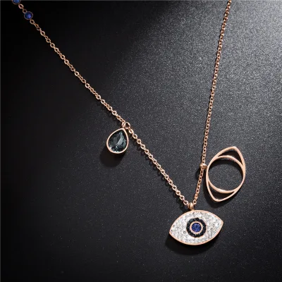 Stainless Steel Rose Gold Evil Eyes Pendant Necklace Cubic Zirconia Diamond Charm Hollow Out Eivl Eyes Necklace