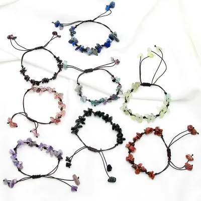 Wholesale Natural Stone Amethyst Chips Bracelet Crystal Citrine Bracelet with Adjustable Rope Rose Chips Bracelet for Gift