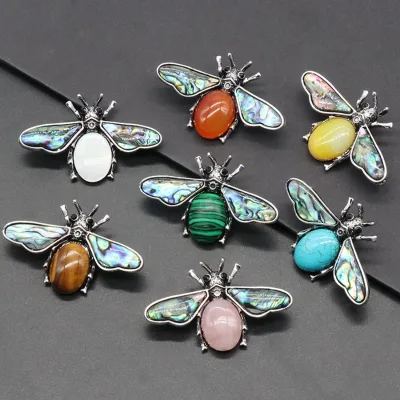 Natural Amethyst Aventurine Semi-Precious Stone Other Crystal Crafts Bee Multi-Color Necklace Abalone Shell Gemstone Pendant